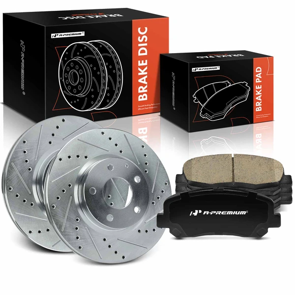 Drilled & Slotted Disc Brake Rotors and Ceramic Pads Kit, 6 Pcs, Front Driver & Passenger, A-Premium, APBRPS1406