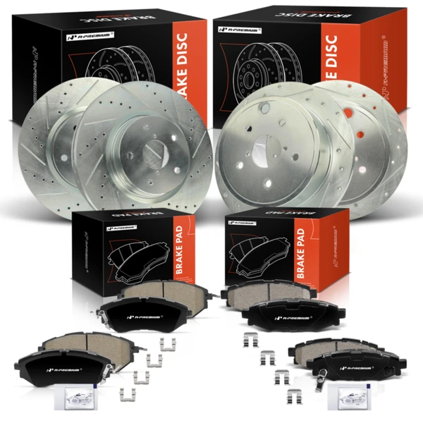 2015-2016 Subaru WRX Drilled & Slotted Disc Brake Rotors and Ceramic Pads Kit, 12 Pcs, Front & Rear, A-Premium, APBRPS1348