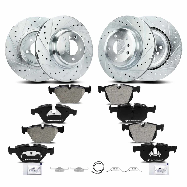 2011-2013 BMW 335is Brake Pad and Rotor Kit, 12 Pcs, Front & Rear, A-Premium, APBRPS190