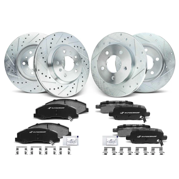 Drilled & Slotted Disc Brake Rotors and Ceramic Pads Kit, 12 Pcs, Front & Rear, A-Premium, APBRPS192