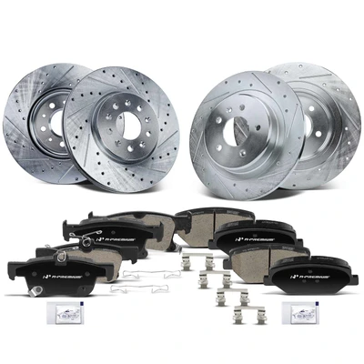 12 Pcs Front & Rear Drilled Brake Rotors & Brake Pads