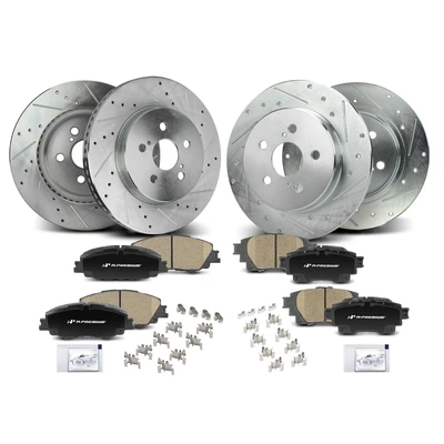 12 Pcs Front & Rear Drilled Rotors & Ceramic Brake Pads