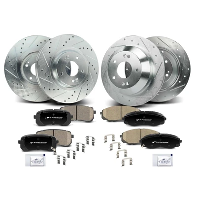 12 Pcs Front & Rear Drilled Rotors & Ceramic Brake Pads