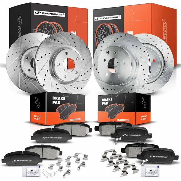 Drilled & Slotted Disc Brake Rotors and Ceramic Pads Kit, 12 Pcs, Front & Rear, A-Premium, APBRPS194