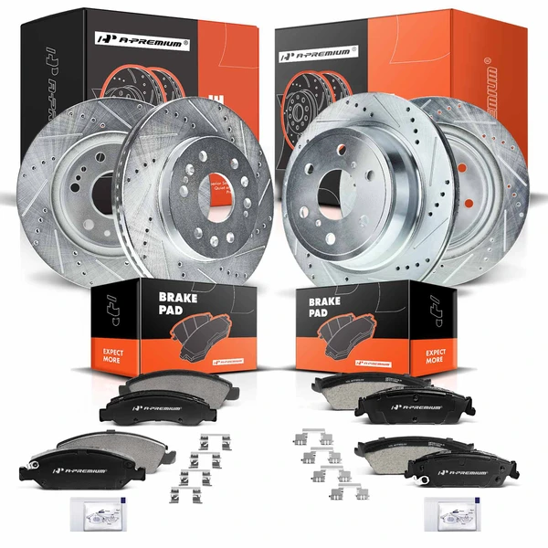 Brake Pad and Rotor Kit, 12 Pcs, Front & Rear, A-Premium, APBRPS198