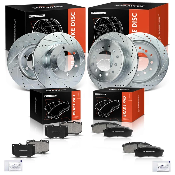 Drilled & Slotted Disc Brake Rotors and Ceramic Pads Kit, 12 Pcs, Front & Rear, A-Premium, APBRPS700