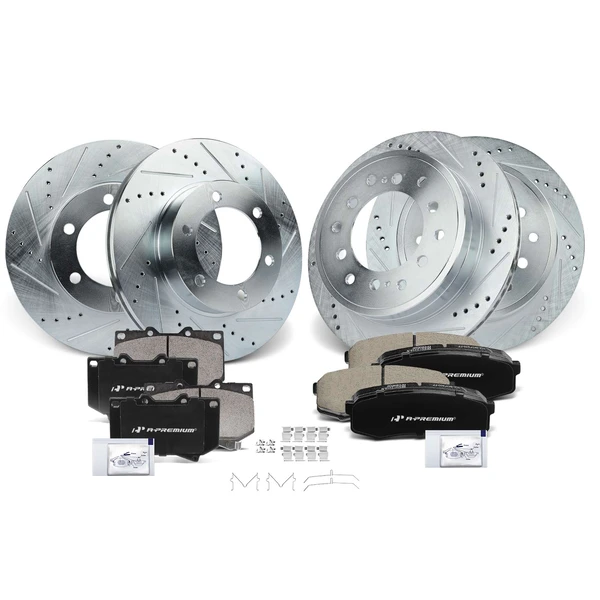 Drilled & Slotted Disc Brake Rotors and Ceramic Pads Kit, 12 Pcs, Front & Rear, A-Premium, APBRPS700