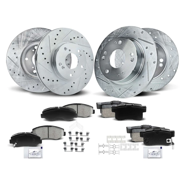 Drilled & Slotted Disc Brake Rotors and Ceramic Pads Kit, 12 Pcs, Front & Rear, A-Premium, APBRPS201