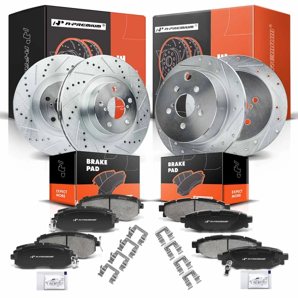 2014-2018 Subaru Forester Brake Pad and Rotor Kit, 12 Pcs, Front & Rear, A-Premium, APBRPS202