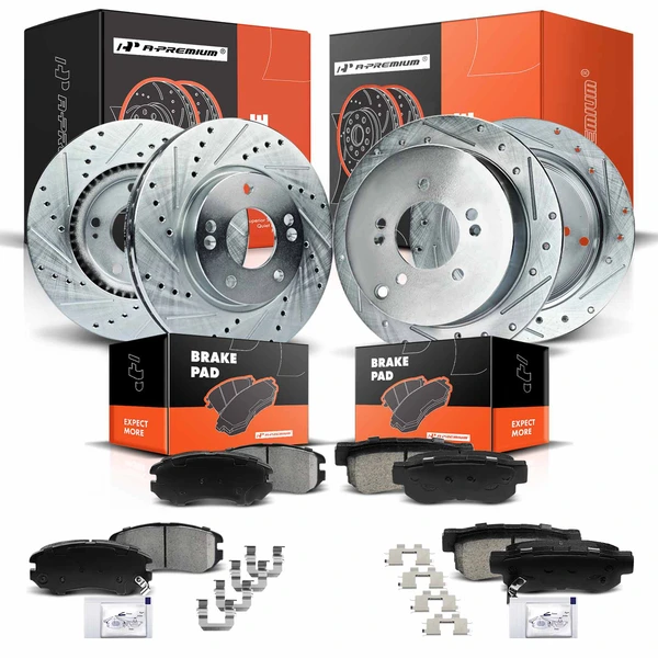 2005-2010 Kia Sportage Brake Pad and Rotor Kit, 12 Pcs, Front & Rear, A-Premium, APBRPS205