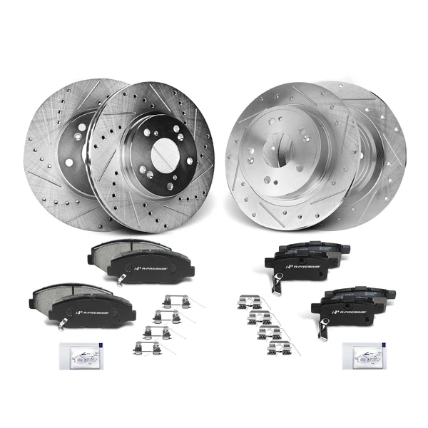 2008-2012 2014-2017 Honda Accord Drilled & Slotted Disc Brake Rotors and Ceramic Pads Kit, 12 Pcs, Front & Rear, A-Premium, APBRPS206