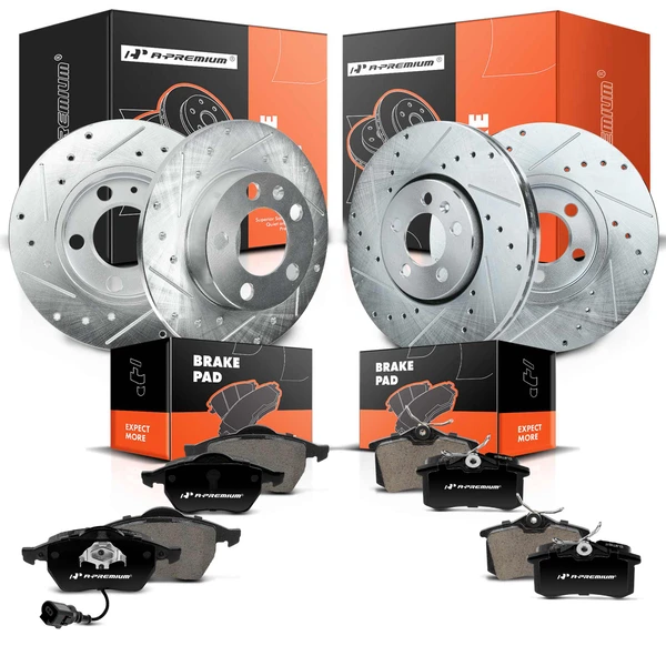 Drilled & Slotted Disc Brake Rotors and Ceramic Pads Kit, 12 Pcs, Front & Rear, A-Premium, APBRPS1060