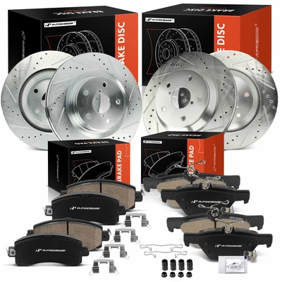 12 Pcs Front & Rear Drilled Brake Rotors & Brake Pads