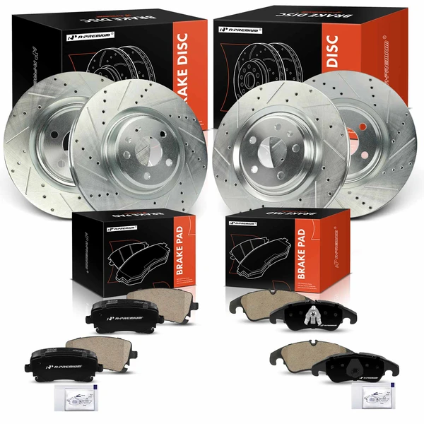 2012-2016 Audi S4 Drilled & Slotted Disc Brake Rotors and Ceramic Pads Kit, 12 Pcs, Front & Rear, A-Premium, APBRPS1366