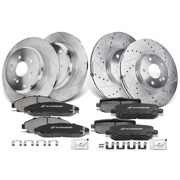 Brake Pad and Rotor Kit, 12 Pcs, Front & Rear, A-Premium, APBRPS214