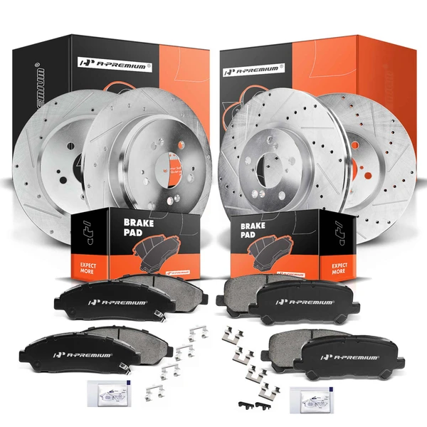 Brake Pad and Rotor Kit, 12 Pcs, Front & Rear, A-Premium, APBRPS214
