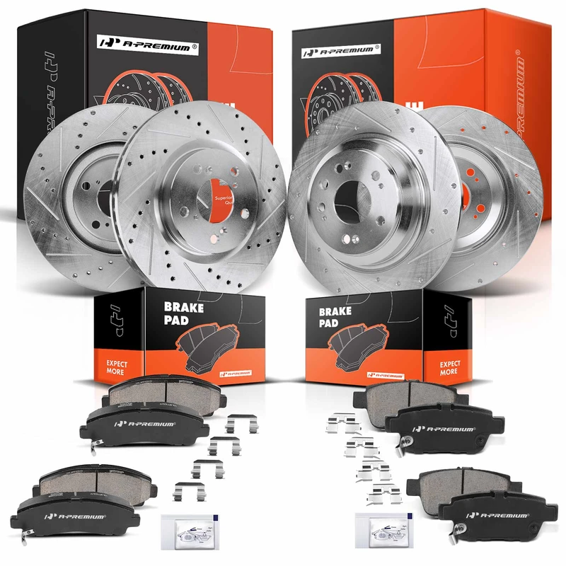 Front & Rear Drilled Rotors & Ceramic Brake Pads for Acura TL 2009-2014