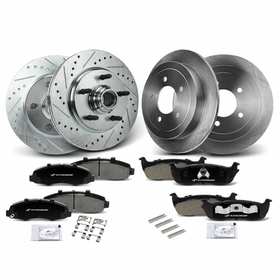 Front Drilled and Rear Disc Brake Rotors & Ceramic Pads