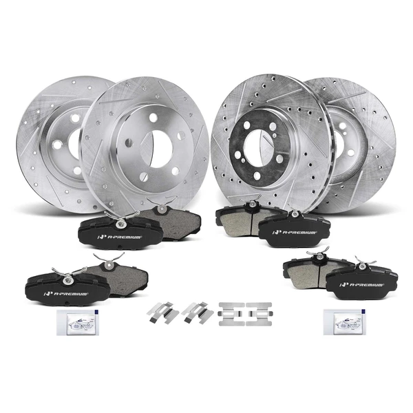 Drilled & Slotted Disc Brake Rotors and Ceramic Pads Kit, 12 Pcs, Front & Rear, A-Premium, APBRPS219