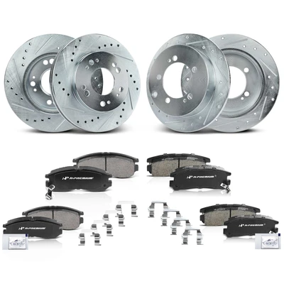 12 Pcs Front & Rear Drilled Rotors & Ceramic Brake Pad