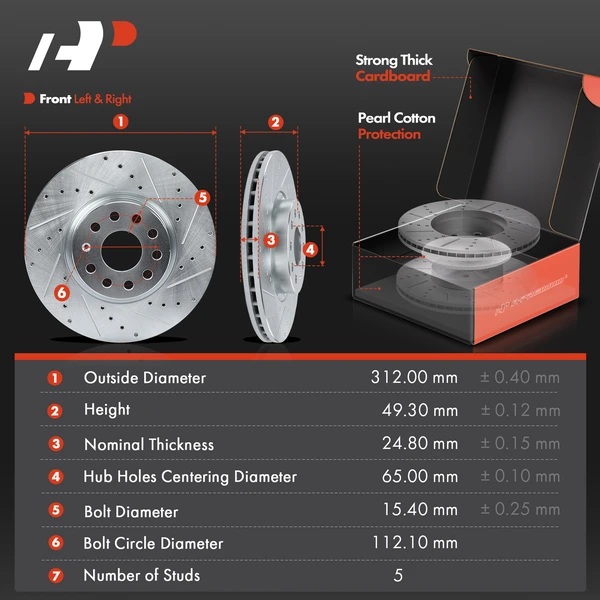 Drilled & Slotted Disc Brake Rotors and Ceramic Pads Kit, 12 Pcs, A-Premium, APBRPS483