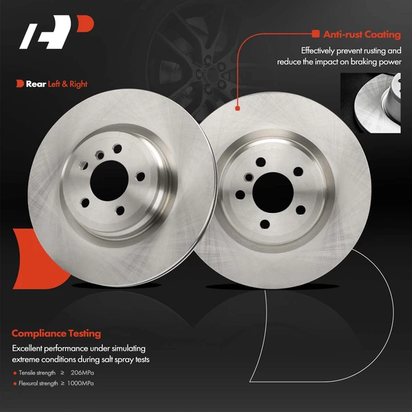 2 Pcs Rear Disc Brake Rotors for BMW 550i GT 2010-2015 Alpina B7 750Li 760Li