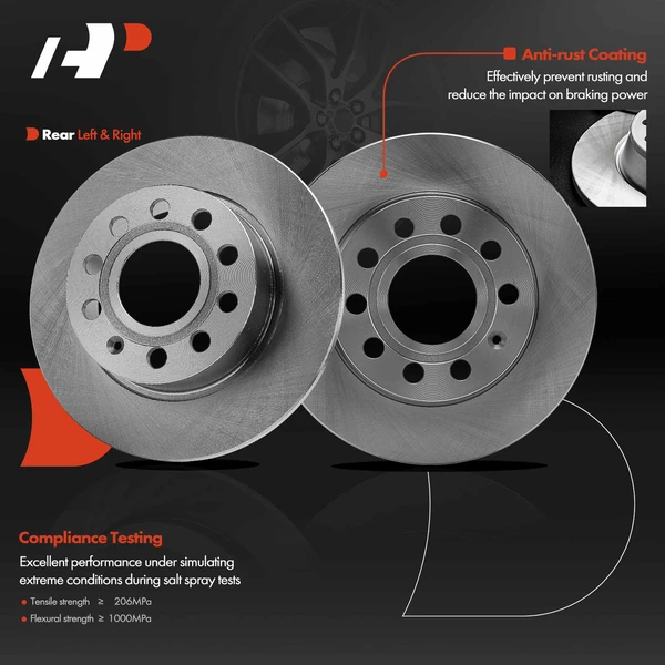 Rear Disc Brake Rotors for Audi A3 2011-2013 Volkswagen Beetle 2013-2019 Jetta