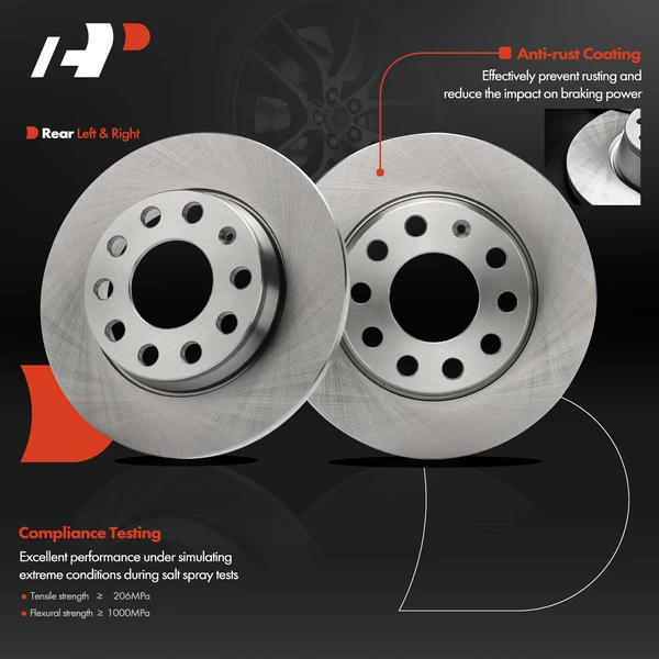 2 Pcs Rear Disc Brake Rotors for Audi A4 2002-2005 A4 Quattro 2002-2006 3.0L