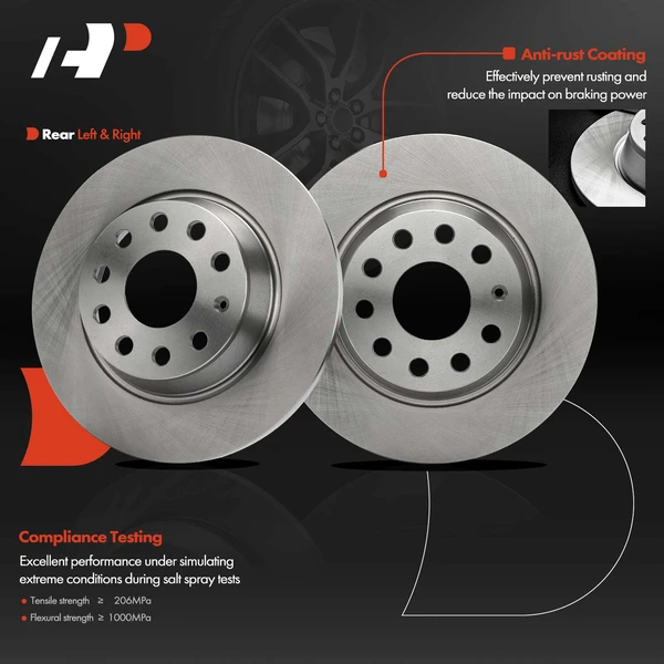 2 Pcs Rear Disc Brake Rotors for VW Passat Jetta Tiguan Audi A3 Quattro