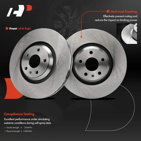 2 Pcs Front Disc Brake Rotors for Audi TT Quattro 2008-2009 V6 3.2L