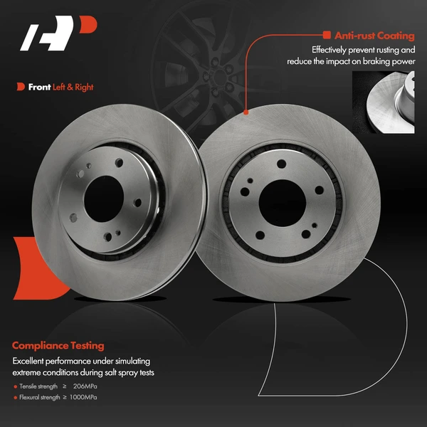 2 Pcs Front Disc Brake Rotors for Mitsubishi Lancer 2009-2015 Outlander PHEV