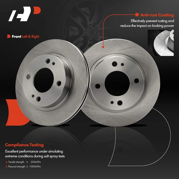 2 Pcs Front Disc Brake Rotors for Mitsubishi Mirage 2014-2015 L3 1.2L