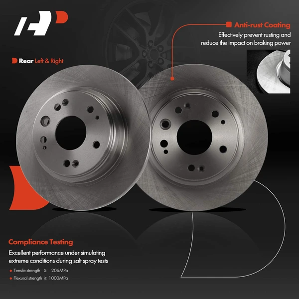 2 Pcs Rear Disc Brake Rotors for Acura RL 2002-2004 V6 3.5L