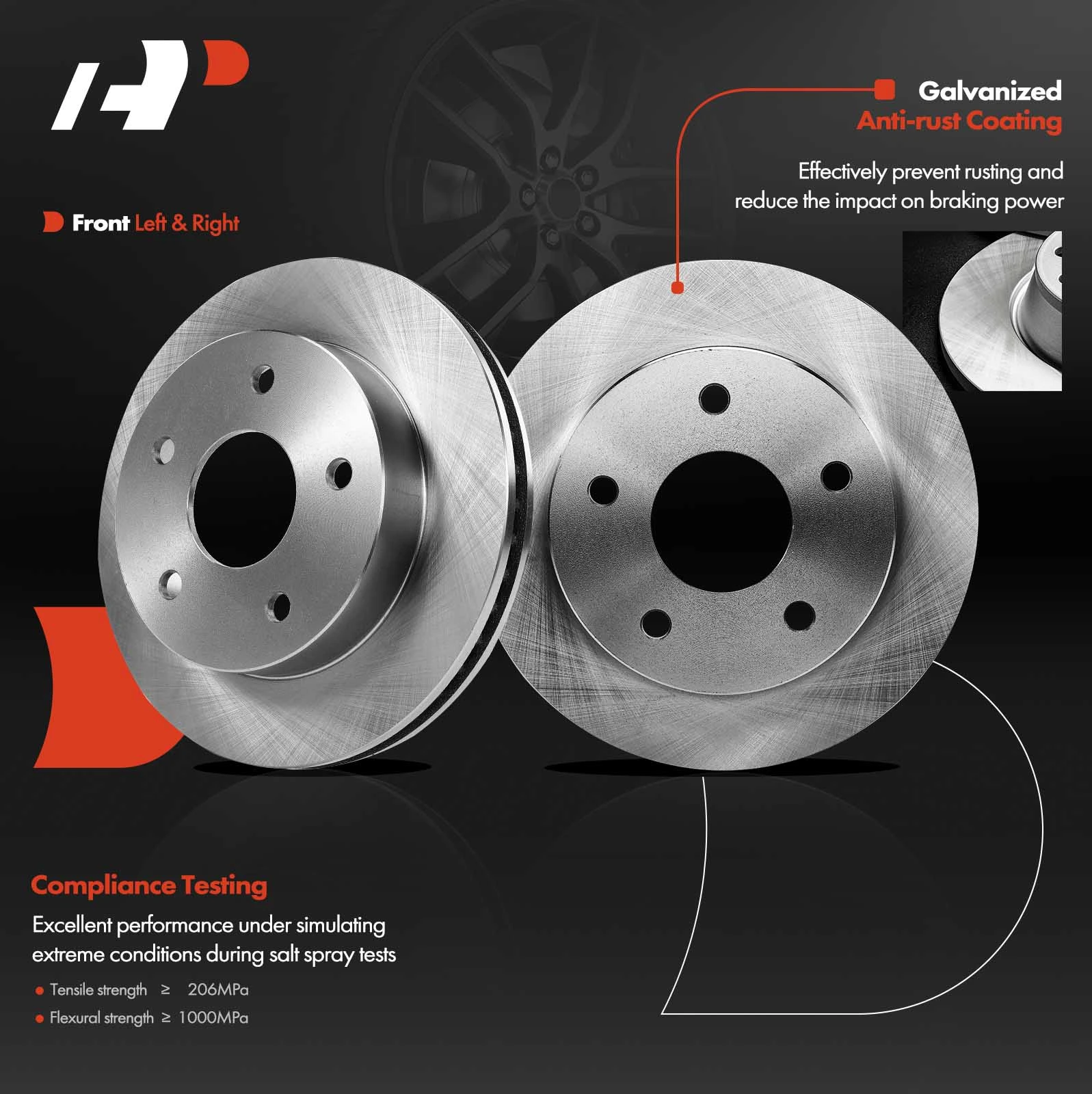 Front Disc Brake Rotors for Dodge Ram 1500 2000-2001 3.9L 5.2L 5.9L 304mm