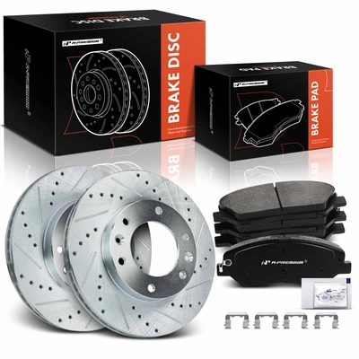 6 Pcs Front Drilled Brake Rotors & Ceramic Brake Pads
