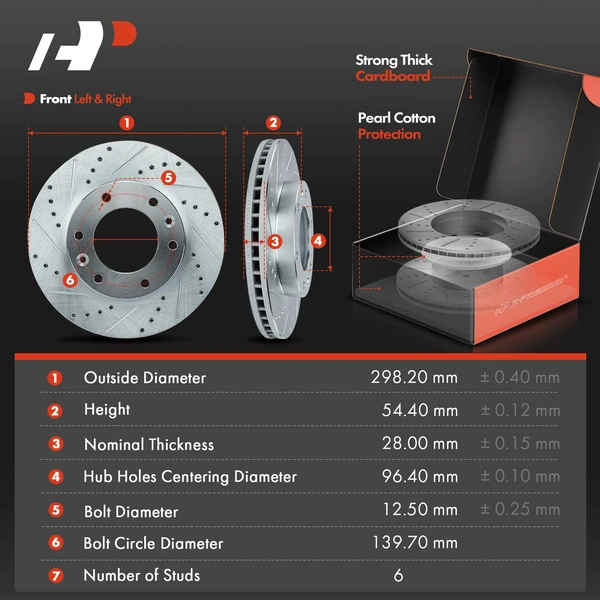 Drilled & Slotted Disc Brake Rotors and Ceramic Pads Kit, 6 Pcs, Front Driver & Passenger, A-Premium, APBRPS669