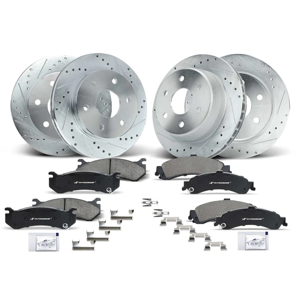 Drilled & Slotted Disc Brake Rotors and Ceramic Pads Kit, 12 Pcs, Front & Rear, A-Premium, APBRPS160