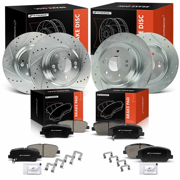 Drilled & Slotted Disc Brake Rotors and Ceramic Pads Kit, 12 Pcs, Front & Rear, A-Premium, APBRPS1365