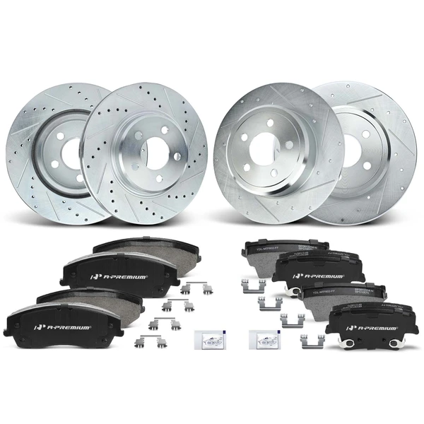 Drilled & Slotted Disc Brake Rotors and Ceramic Pads Kit, 12 Pcs, Front & Rear, A-Premium, APBRPS129