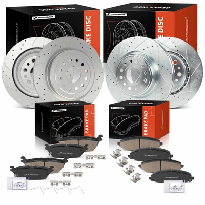 12 Pcs Front & Rear Drilled Brake Rotors & Ceramic Brake Pads