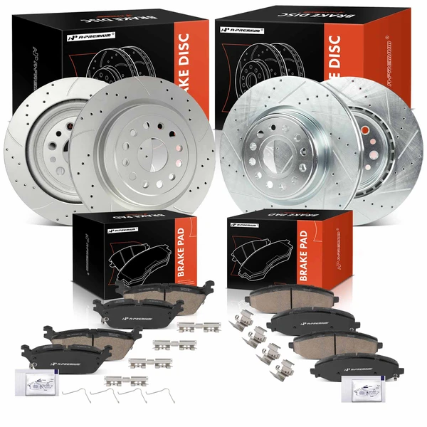 Drilled & Slotted Disc Brake Rotors and Ceramic Pads Kit, 12 Pcs, Front & Rear, A-Premium, APBRPS1530