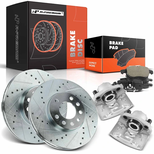 2003-2005 Saab 9-3 8-Pc Brake Rotor Pad and Caliper Kit Front Driver & Passenger 1-Piston A-Premium APBRPS1582