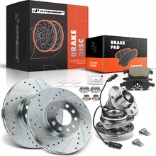 8 Pcs Front Drilled Brake Rotors & Ceramic Brake Pads & Hub Bearings for 2003-2010 Saab 9-3