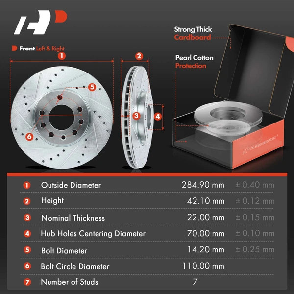 8 Pcs Front Drilled Brake Rotors & Ceramic Brake Pads & Hub Bearings for Saab 9-3 2003-2010 2.0L