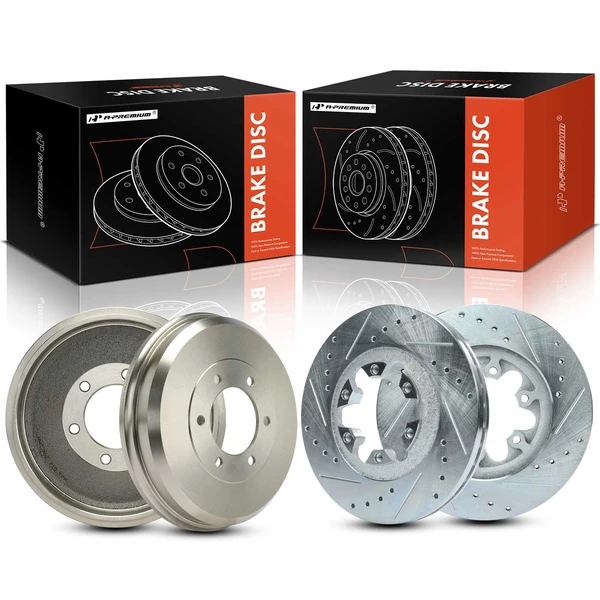 4 Pcs Front & Rear Drilled Brake Rotors & Brake Drums for 2007-2008 Isuzu i-290