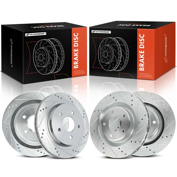 4 Pcs Front & Rear Drilled Brake Rotors for Chevrolet Corvette 2005-2013 Cadillac XLR