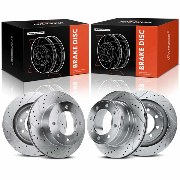 Front & Rear Drilled & Slotted Disc Brake Rotors for 2003-2008 Dodge Ram 3500