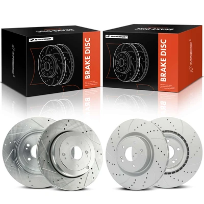 4 Pcs Front & Rear Drilled Brake Rotors