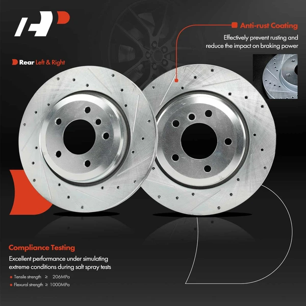 2 Pcs Rear Drilled Brake Rotors for BMW 330Ci 2001-2006 330i 2001-2005 330xi 2001-2005