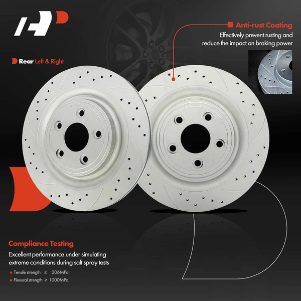 2 Pcs Rear Drilled Brake Rotors for Jaguar XJ 10-15 XF XJR XKR S-Type Super V8